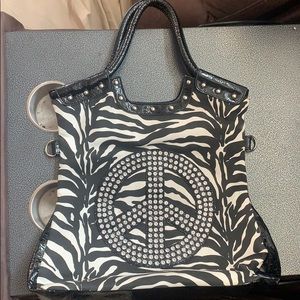 Large zebra bag with peace sign